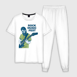 Пижама хлопковая мужская Музыкальный Рок Фест, цвет: белый