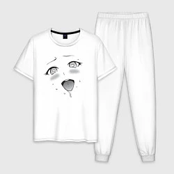 Пижама хлопковая мужская Ахегао сердечки, цвет: белый