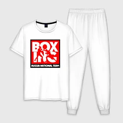 Пижама хлопковая мужская Boxing team russia, цвет: белый