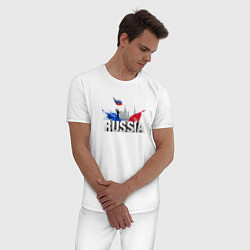 Пижама хлопковая мужская Russia объемный текст, цвет: белый — фото 2