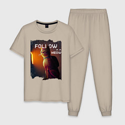 Пижама хлопковая мужская STRAY FOLLOW MEOW, цвет: миндальный