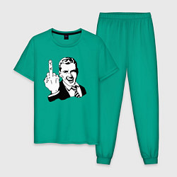 Пижама хлопковая мужская Мемный мужчина показывает палец - Чёрный, цвет: зеленый