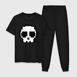 Пижама хлопковая мужская Череп из пикселей, цвет: черный