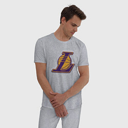 Пижама хлопковая мужская ЛА Лейкерс объемное лого, цвет: меланж — фото 2
