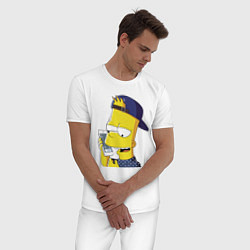 Пижама хлопковая мужская Барт Симпсон разговаривает по мобиле, цвет: белый — фото 2