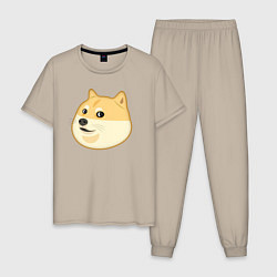 Пижама хлопковая мужская Пёс Доге крупным планом, цвет: миндальный