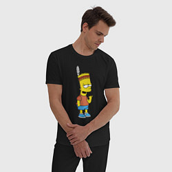 Пижама хлопковая мужская Барт Симпсон - индеец, цвет: черный — фото 2