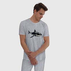 Пижама хлопковая мужская Акула на белом фоне, цвет: меланж — фото 2
