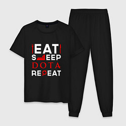 Пижама хлопковая мужская Надпись eat sleep Dota repeat, цвет: черный