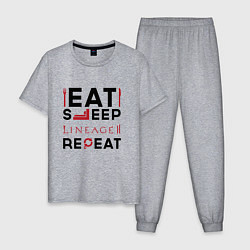 Пижама хлопковая мужская Надпись: eat sleep Lineage 2 repeat, цвет: меланж