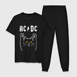 Пижама хлопковая мужская AC DC rock cat, цвет: черный