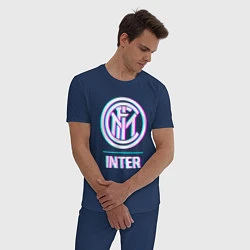 Пижама хлопковая мужская Inter FC в стиле glitch, цвет: тёмно-синий — фото 2