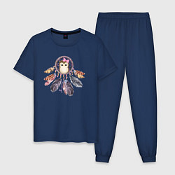 Пижама хлопковая мужская Сова и ловец сна, цвет: тёмно-синий
