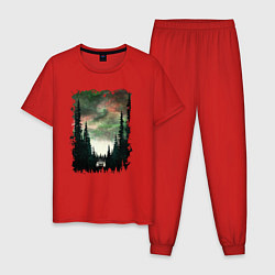 Пижама хлопковая мужская Лес кругом, цвет: красный