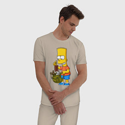 Пижама хлопковая мужская Барт Симпсон разбирает свой рюкзак, цвет: миндальный — фото 2