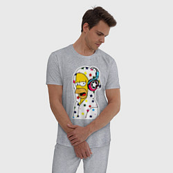 Пижама хлопковая мужская Гомер Симпсон в звёздном балахоне и в наушниках, цвет: меланж — фото 2