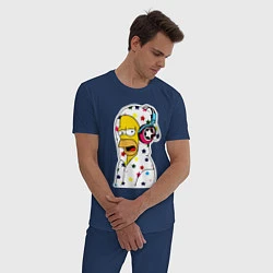 Пижама хлопковая мужская Гомер Симпсон в звёздном балахоне и в наушниках, цвет: тёмно-синий — фото 2