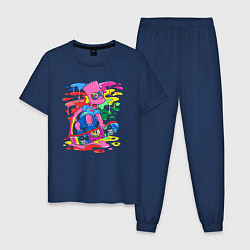 Пижама хлопковая мужская Барт Симпсон - крутой скейтер - разноцветные клякс, цвет: тёмно-синий