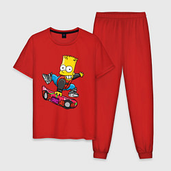 Пижама хлопковая мужская Барт Симпсон - крутой скейтбордист, цвет: красный
