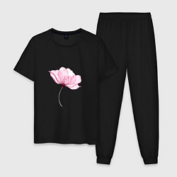 Пижама хлопковая мужская Цветок ласки и нежности, цвет: черный
