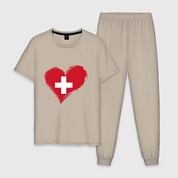 Пижама хлопковая мужская Сердце - Швейцария, цвет: миндальный