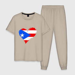 Пижама хлопковая мужская Сердце - Пуэрто-Рико, цвет: миндальный