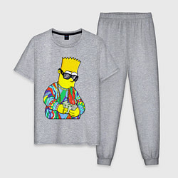 Пижама хлопковая мужская Барт Симпсон считает выручку, цвет: меланж