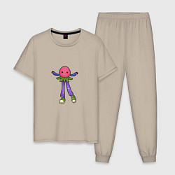 Пижама хлопковая мужская Хиппи земляничка, цвет: миндальный
