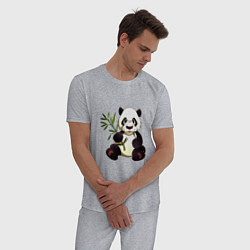 Пижама хлопковая мужская Панда кушает бамбук, цвет: меланж — фото 2