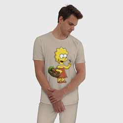 Пижама хлопковая мужская Lisa Simpson с гусеницей на даче, цвет: миндальный — фото 2
