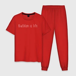 Пижама хлопковая мужская Биатлон это жизнь, цвет: красный