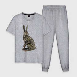 Пижама хлопковая мужская Бронзовый заяц - скульптура - art, цвет: меланж