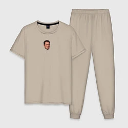 Пижама хлопковая мужская Илон Маск - мем, цвет: миндальный