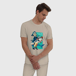 Пижама хлопковая мужская Гавр Гура с акулой, цвет: миндальный — фото 2