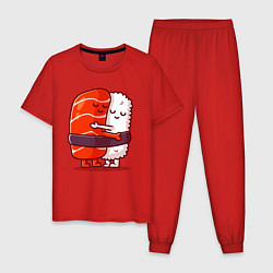 Пижама хлопковая мужская Суши Любимые Обнимашки, цвет: красный