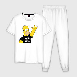 Пижама хлопковая мужская Гомер Симпсон - Rock n Roll, цвет: белый