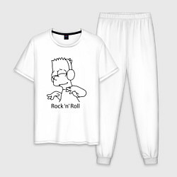 Пижама хлопковая мужская Bart Simpson - Rock n Roll, цвет: белый