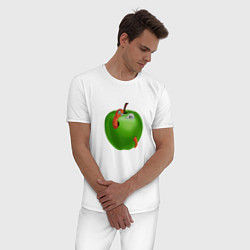 Пижама хлопковая мужская Яблоко с гусеницей, цвет: белый — фото 2