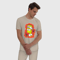 Пижама хлопковая мужская Барт Симпсон с татухой над глазом, цвет: миндальный — фото 2