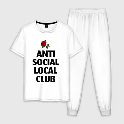 Пижама хлопковая мужская Anti social local club, цвет: белый