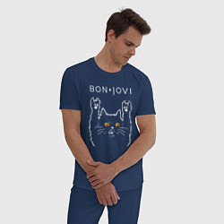 Пижама хлопковая мужская Bon Jovi rock cat, цвет: тёмно-синий — фото 2