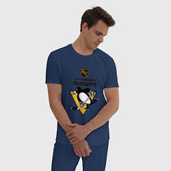 Пижама хлопковая мужская Питтсбург Пингвинз НХЛ логотип, цвет: тёмно-синий — фото 2