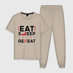 Мужская пижама Надпись: eat sleep Quake repeat