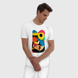 Пижама хлопковая мужская Поп-арт в стиле Пабло Пикассо, цвет: белый — фото 2
