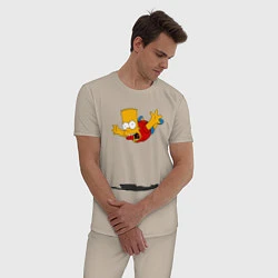 Пижама хлопковая мужская Барт Симпсон - падение, цвет: миндальный — фото 2