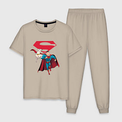 Пижама хлопковая мужская Крипто и Супермен с лого DC Лига Суперпитомцы, цвет: миндальный