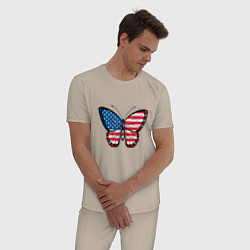 Пижама хлопковая мужская Бабочка - США, цвет: миндальный — фото 2