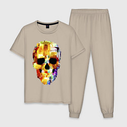 Пижама хлопковая мужская Color skull - sketch, цвет: миндальный