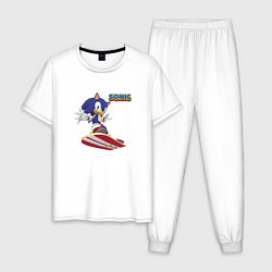 Пижама хлопковая мужская Sonic - hedgehog - skateboarding, цвет: белый