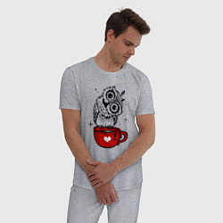 Пижама хлопковая мужская Сова на кружке с сердечком, цвет: меланж — фото 2